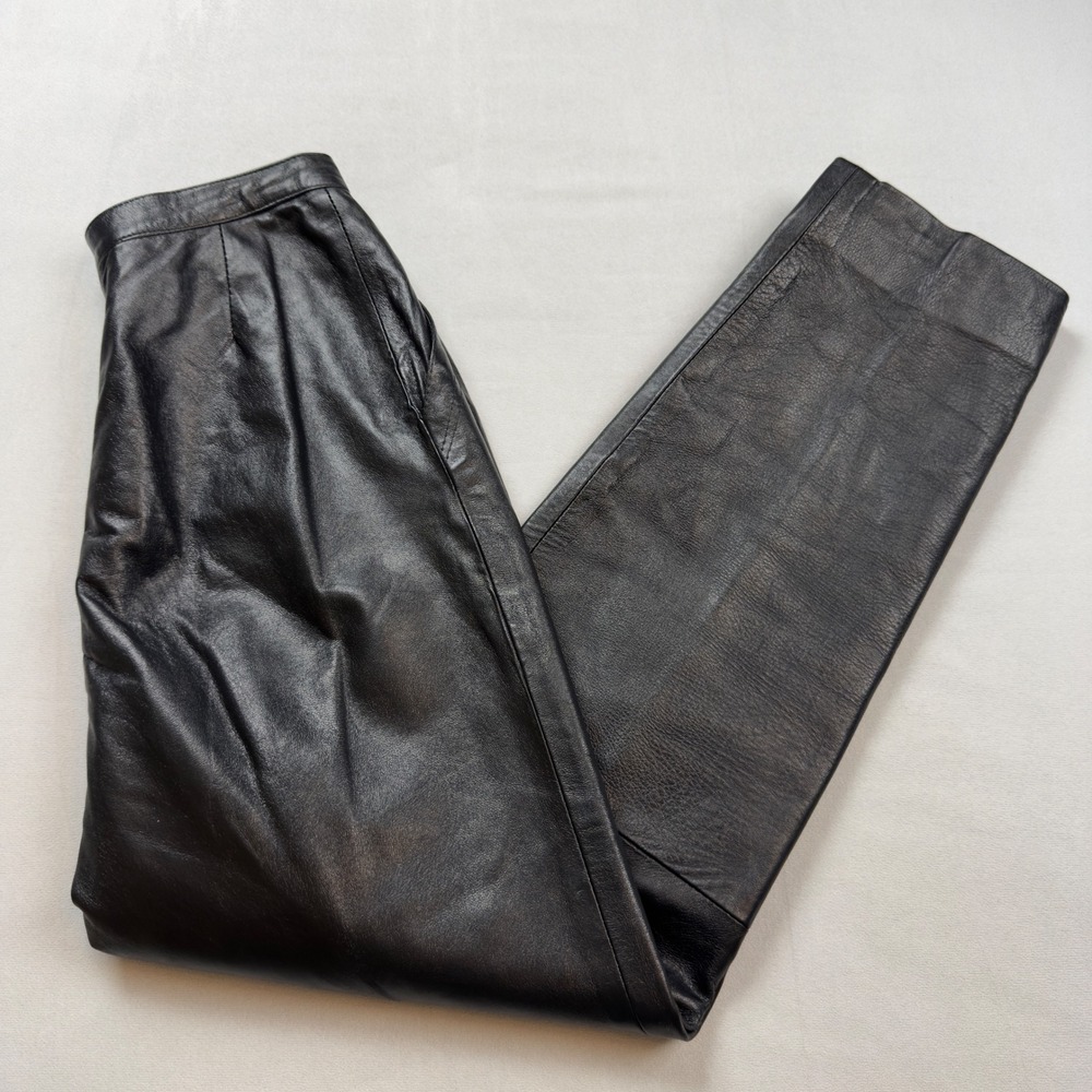 Samuel Robert By Peter Hatsi Androu Black Leather High Waisted Pants Size 10 VTG